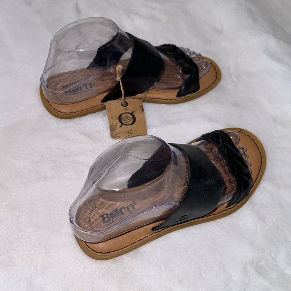 Born Womens Cherita Black Slide Sandals Leather Strap Size 6 - Picture 3 of 6